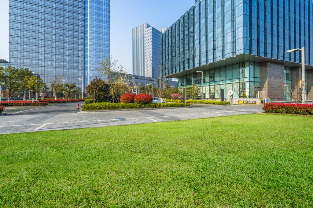 Business district commercial green lawn and garden